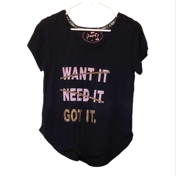 Poof! Black Tee with Gold and Pink Graphic Size Small - Picture 1 of 6